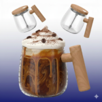 كوب خلط كهربائي عمل الرغوة والقهوة بتصميم فني وتفاصيل خشبية