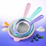 طقم مصافى استانلس ستيل 3 قطع بألوان بينك وفيروزي وبنفسجي