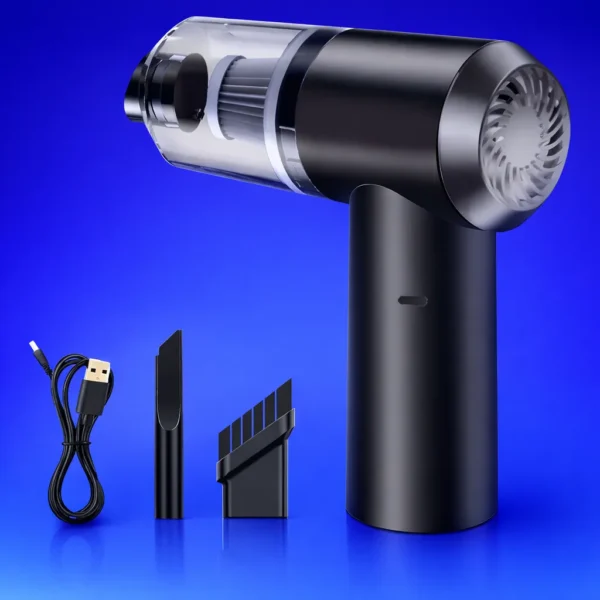 مكنسة كهربائية صغيرة لاسلكية سوداء مع وصلة شحن USB والملحقات