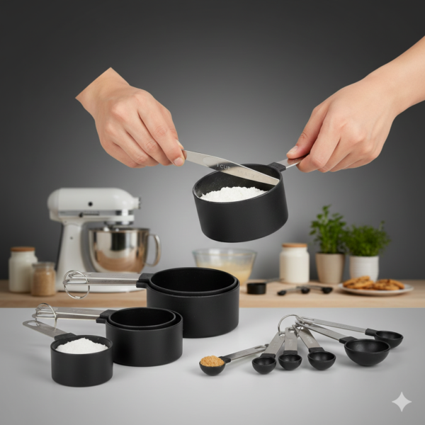 اسم المنتج: طقم معيار مطبخ احترافي 8 قطع - أكواب وملاعق قياس دقيقة بمقابض ستانلس ستيل الوصف القصير (Short Description): ارتقِ بمهاراتك في الطبخ مع طقم معيار متكامل يمنحك الدقة المطلقة. يتكون من 8 قطع (أكواب وملاعق) مصممة بمقابض ستانلس ستيل متينة ورؤوس بلاستيكية آمنة، مثالي للمكونات الجافة والسائلة، وسهل التخزين بفضل تصميمه القابل للتكديس. الوصف الطويل (Long Description): طقم معيار: بوابتك لاحتراف فنون الطبخ والحلويات العالمية في عالم الطهي الحديث، لم يعد الطبخ مجرد هواية تعتمد على الحدس والتقدير البصري، بل أصبح علماً قائماً على الدقة والنسب المحددة. إذا كنت قد واجهت يوماً فشلاً في خبز كيكة أو لم يضبط معك قوام الصوص كما في المطاعم، فإن السبب غالباً يكمن في غياب طقم معيار دقيق في مطبخك. إن طقم معيار الذي نقدمه لك اليوم ليس مجرد أدوات بلاستيكية عادية، بل هو استثمار طويل الأمد يضمن لك جودة احترافية في كل وجبة تقدمها لعائلتك. لماذا يعتبر طقم معيار هذا الخيار الأفضل لمطبخك المعاصر؟ عندما تقرر شراء طقم معيار، يجب أن تفكر في ثلاثة عوامل أساسية: المتانة، دقة القياس، وسهولة القراءة. يتفوق طقمنا في كل هذه الجوانب بشكل مذهل: المقابض الفولاذية القوية: على عكس الأنواع الرخيصة التي تنكسر عند غرف المواد الثقيلة مثل السكر البني أو العسل، يأتي هذا الـ طقم معيار بمقابض من الستانلس ستيل (الفولاذ المقاوم للصدأ). هذه المقابض تمنحك الثبات والتحكم الكامل أثناء عملية القياس، مما يجعله طقم معيار عملي للاستخدام اليومي الشاق. الوضوح التام في القراءة: أكبر مشكلة تواجه مستخدمي أدوات المطبخ هي اختفاء الأرقام مع الغسيل. في هذا الـ طقم معيار، تم حفر القياسات (بالمللي وبالكوب) بعمق على المقابض المعدنية، مما يضمن بقاء العلامات واضحة مدى الحياة، وهي ميزة نادراً ما تجدها في أي طقم معيار آخر في السوق. التصميم الموفر للمساحة: المطابخ العصرية غالباً ما تعاني من ضيق المساحة، لذا صُمم هذا الـ طقم معيار ليكون قابلاً للتكديس (Nesting Design). يمكنك وضع الأكواب داخل بعضها البعض والملاعق كذلك، مما يعني أن طقم معيار المكون من 8 قطع لن يشغل حيزاً أكبر من حجم كوب واحد في درج مطبخك. تحليل تفصيلي لمكونات طقم معيار الـ 8 قطع لقد تم اختيار أحجام هذا الـ طقم معيار بعناية لتغطي كافة القياسات المذكورة في كتب الطبخ العربية والعالمية (Metric & US Standard): أولاً: أكواب القياس (Measuring Cups) كوب كامل (236 مل): الحجم الأكبر في طقم معيار الخاص بنا، يستخدم لقياس الدقيق، الأرز، والحليب في الوصفات الأساسية. نصف كوب (118 مل): ضروري جداً لقياس السوائل مثل الزيت أو المواد الجافة كالسكر البودرة. ثلث كوب (78 مل): يعتبر قطعة حيوية في أي طقم معيار، حيث يصعب تقدير هذا الحجم يدوياً. ربع كوب (59 مل): مثالي للكميات الصغيرة من الحبوب، المكسرات، أو المركزات السائلة. ثانياً: ملاعق القياس (Measuring Spoons) ملعقة كبيرة (15 مل): القطعة الأساسية في الـ طقم معيار لقياس الزيوت، الخل، والبيكنج بودر. ملعقة صغيرة (5 مل): الحجم الأكثر استخداماً للتوابل، الخميرة، والمنكهات. نصف ملعقة صغيرة (2.5 مل): دقة هذا الحجم داخل الـ طقم معيار تضمن عدم طغيان طعم الملح أو التوابل القوية على وصفاتك. ربع ملعقة صغيرة (1.25 مل): مخصصة للمكونات شديدة التركيز مثل الألوان الغذائية أو مستخلصات الفانيليا القوية. سيناريوهات واقعية: كيف سيغير طقم معيار حياتك في المطبخ؟ لا تقتصر أهمية طقم معيار على الخبز فقط، بل تمتد لتشمل جوانب متعددة من روتينك اليومي: إتقان صناعة المخبوزات والحلويات: الخبز هو "كيمياء" في جوهره. إذا زادت كمية الدقيق بمقدار ملعقة واحدة، قد تصبح العجينة قاسية. باستخدام طقم معيار احترافي، أنت تضمن ثبات النتائج في كل مرة تخبز فيها. الالتزام بالأنظمة الغذائية: إذا كنت تتبع حمية غذائية (كيتو، لو كارب، أو حساب سعرات)، فإن طقم معيار هو ميزانك البصري. بدلاً من التخمين، يمكنك معرفة حصتك الدقيقة من الدهون أو الكربوهيدرات بسهولة تامة. تحضير طعام الأطفال: يحتاج الرضع إلى نسب دقيقة من الحليب الصناعي أو الحبوب. وجود طقم معيار نظيف ومخصص يضمن لك تحضير وجبات طفلك بأمان ودقة صحية. عالم المشروبات الباردة والساخنة: للحصول على كوب قهوة "مضبوط" أو "سموذي" متوازن، اعتمد على ملاعق هذا الـ طقم معيار لضبط كمية القهوة أو السكر أو الإضافات السائلة. جودة التصميم والراحة النفسية هناك جانب جمالي لا يمكن إغفاله؛ اللون الأسود المطفي (Matte Black) مع لمعان المقابض الستانلس ستيل يعطي هذا الـ طقم معيار طابعاً عصرياً وفخماً. إن امتلاك أدوات مطبخ جميلة يحفزك على الطبخ والإبداع. علاوة على ذلك، يأتي مع الـ طقم معيار حلقتين معدنيتين قويتين، تسمح لك بفتحها وإغلاقها لسهولة إخراج قطعة واحدة من الـ طقم معيار أو تعليقه بالكامل على حامل الأدوات في مطبخك ليصبح في متناول يدك دائماً. دليل العناية والاستدامة لمنتج طقم معيار لأننا نؤمن بالاستدامة، فقد صُمم هذا الـ طقم معيار ليدوم معك لسنوات طويلة إذا ما اتبعت إرشادات بسيطة: الغسيل: يفضل غسل الـ طقم معيار بماء دافئ وصابون سائل، وهو آمن تماماً في غسالة الأطباق في الرف العلوي. التجفيف: الستانلس ستيل مقاوم للصدأ، ولكن تجفيف الـ طقم معيار فور غسله يحافظ على لمعانه ويمنع تكون بقع الكلس الناتجة عن الماء العسر. التنظيم: لا تفقد قطع الـ طقم معيار في أدراجك المزدحمة؛ استخدم دائماً الحلقة المعدنية المرفقة للحفاظ على القطع الثمانية معاً في مكان واحد. طقم معيار: استثمار في صحتك ونجاحك في النهاية، طقم معيار ليس مجرد كمالية، بل هو ضرورة صحية واقتصادية. فالدقة تعني عدم إهدار المكونات، والنتائج الناجحة تعني عدم إلقاء الطعام الفاشل في القمامة. اختيارك لـ طقم معيار بجودة الستانلس ستيل يعكس اهتمامك بأدق التفاصيل في منزلك.