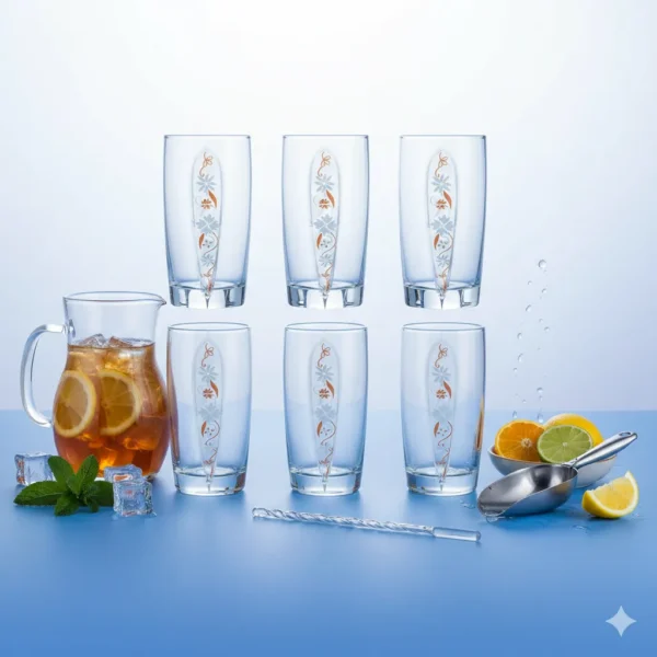 طقم شوب لومينارك زجاجي بنقوش زهور برتقالية ورمادية