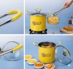 حلة تحمير صفراء مع سلة تصفية ومقابض سيليكون