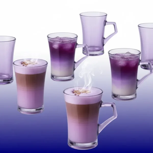 طقم قهوة باشاباتشي أزور لون أرجواني مع مشروبات متنوعة