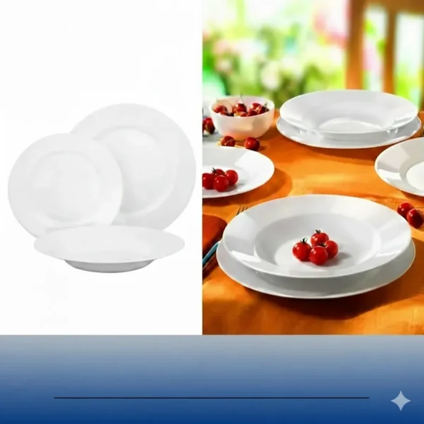 طقم عشاء أركوبال توليدو 18 قطعة أبيض ناصع على مائدة طعام