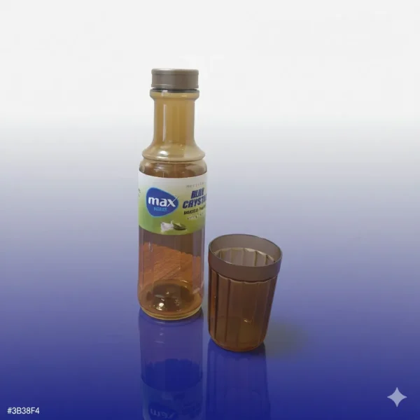 زجاجة مياه ماكس كريستال مضلعة لون عسلي مع كوب