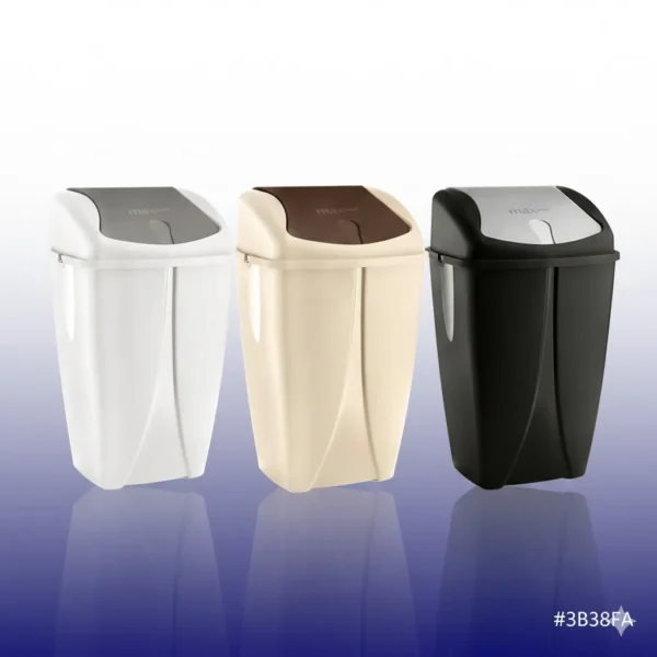 سلة مهملات ماكس بلاست سوينج بـ 3 ألوان أسود وبني وبيج