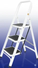 سلم منزلي قابل للطي 3 درجات أبيض في أسود بوضع جانبي