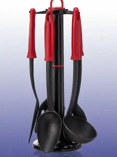 طقم توزيع زهران نايلون 6 قطع أسود في أحمر مع الحامل