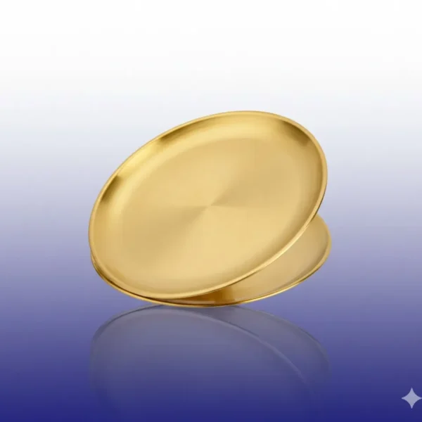 صينية تقديم ذهبية دائرية ستانلس ستيل مطفية