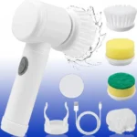 فرشاة تنظيف كهربائية لاسلكية بيضاء مع الرؤوس والملحقات