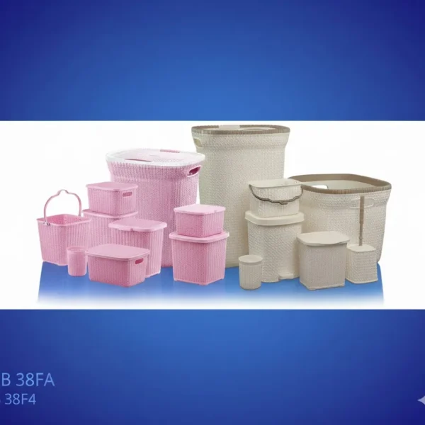 طقم حمام الوطنية راتان 6 قطع باللونين البينك والأبيض