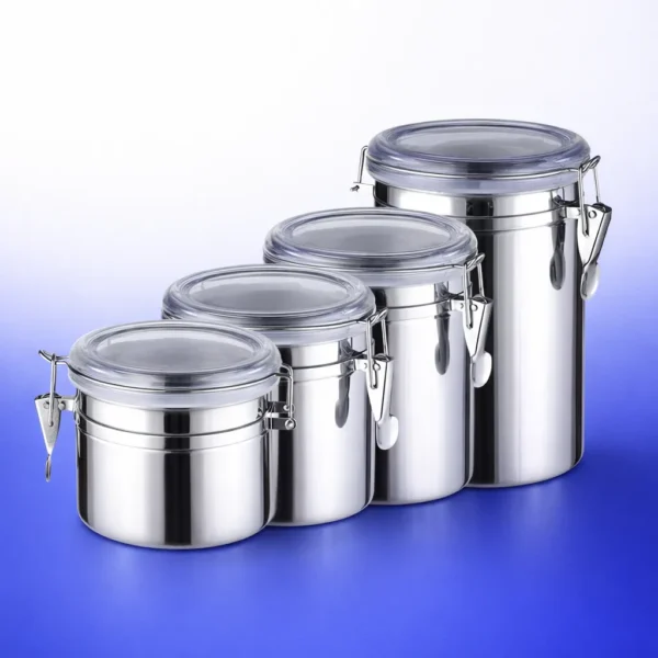 طقم توابل ستانلس ستيل 4 قطع مقاسات متدرجة بلمعان فائق