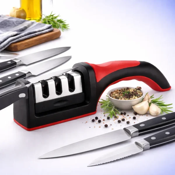 مسن سكاكين يدوي احترافي بـ 3 مراحل لسن وتلميع النصل