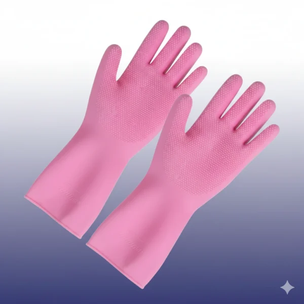 جوانتى سيليكون للمواعين وردي متين لتنظيف المطبخ