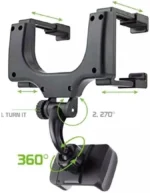 رسم توضيحي لزوايا دوران حامل موبايل مرآة السيارة 360 و 270 درجة