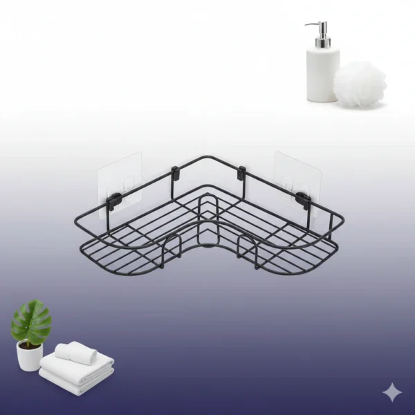 رف زاوية للحمام معدني أسود مقاوم للصدأ