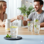 طقم كاسات عصير زجاجية فاخرة في جلسة عائلية