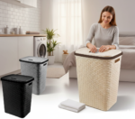 تشكيلة ألوان سبت غسيل هيرو بلاستيك بالغطاء تشمل الأسود والرمادي والكريمي الفاخر