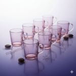 طقم كوب روز موف لبني باشابتشي كاري زجاجي فاخر