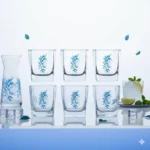 طقم لومينارك مياه استرلينج بلو بلم 6 قطع شفاف بنقشة زرقاء