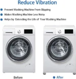 مقارنة قبل وبعد استخدام حامل الغسالة لتقليل الضوضاء ومنع الاهتزاز