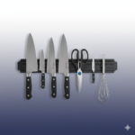 منظم سكاكين مغناطيسي مثبت على جدار المطبخ مع أدوات طبخ