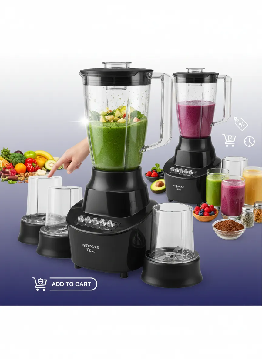 خلاط كهربائي سوناي - الموديل الرئيسي خلاط كهربائي سوناي بلاي 3 في 1 مع مطحنتين لتحضير العصائر
