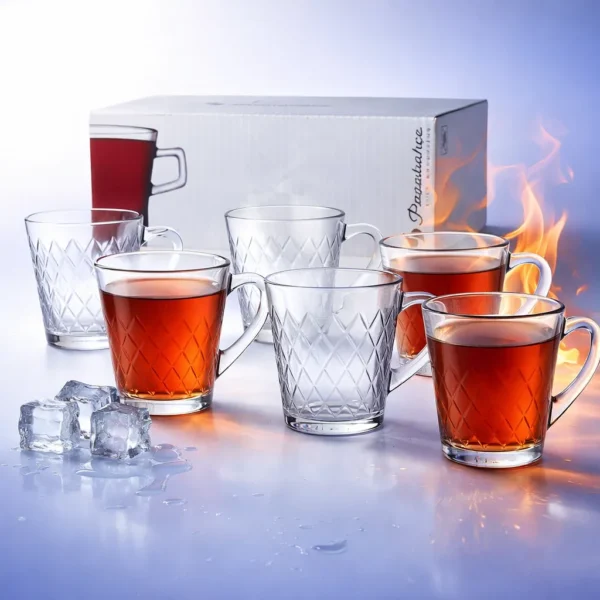 طقم مجات زجاج باشابتشي Kuvars تركي 6 قطع بوضعية العرض الكريستالي