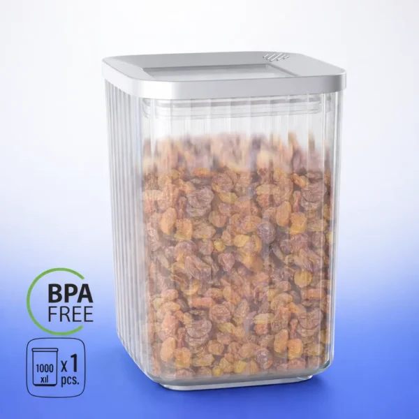 علبة اكريلك خزين 1000 مل مضلعة بلاستيك صحي