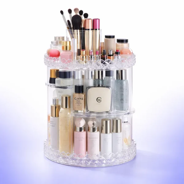 منظم مكياج دوار أكريليك 360 درجة شفاف