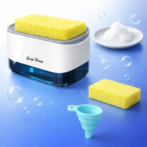 موزع صابون سائل وحامل إسفنج 2 في 1 للمطبخ