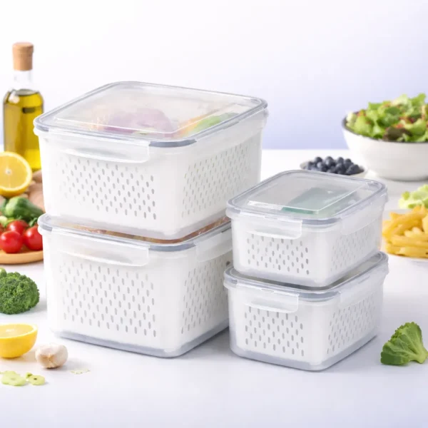 طقم ثلاجة دبل درين 4 قطع شفاف بلاستيك صحي