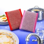 طقم ليفة مواعين سلك ستانلس بمقبض وردي وسماوي