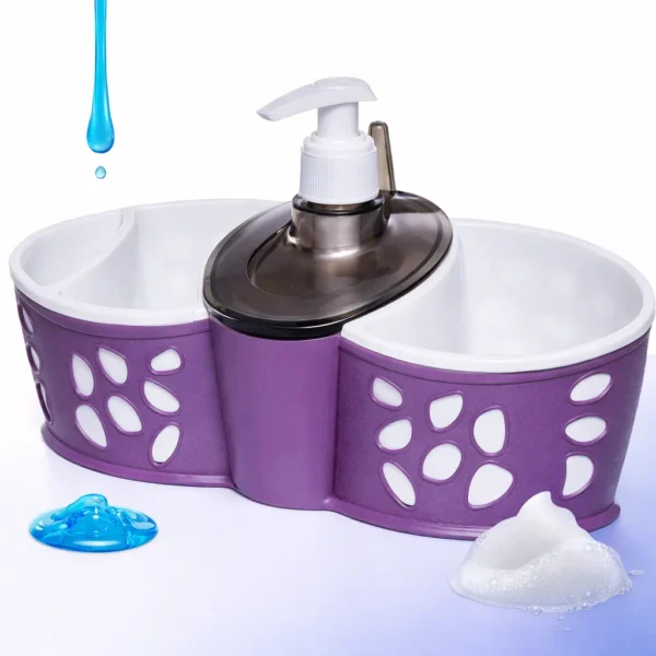 موزع صابون سائل للمطبخ مع حامل إسفنجة مدمج باللون الرمادي