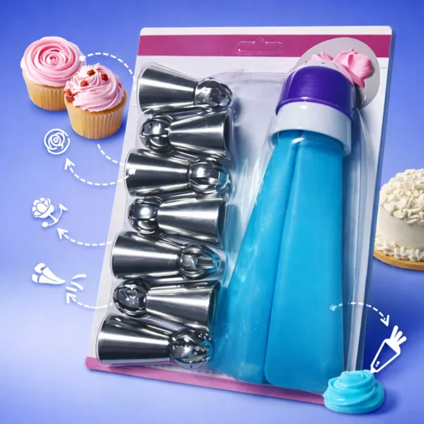 طقم بلابل تزيين الكيك 6 قطع متنوعة مع وصلة وكيس حلواني