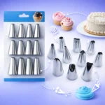 طقم بلابل تزيين الكيك 12 قطعة متنوعة من الاستانلس ستيل