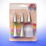 طقم قمع حلويات ستانلس ستيل مكون من 6 قطع لتشكيل المعجنات والكنافة