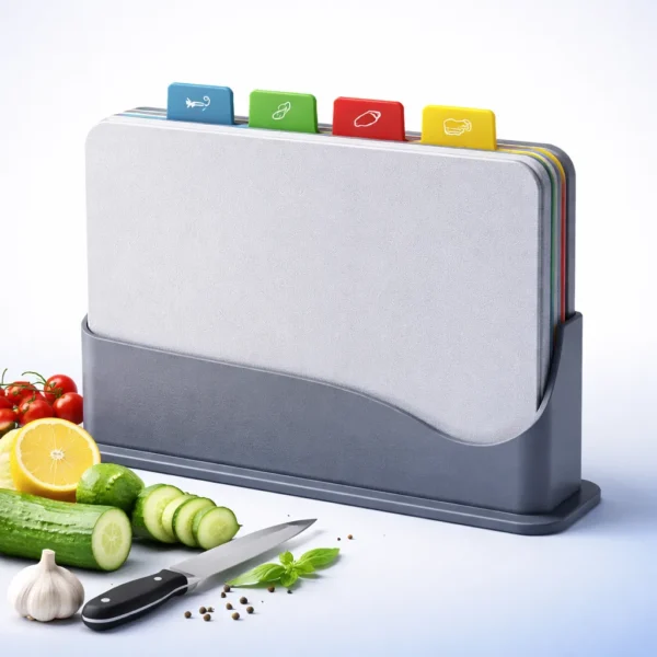 طقم لوح تقطيع بلاستيك مرن 4 ألوان مع أيقونات لتخصيص أنواع الطعام