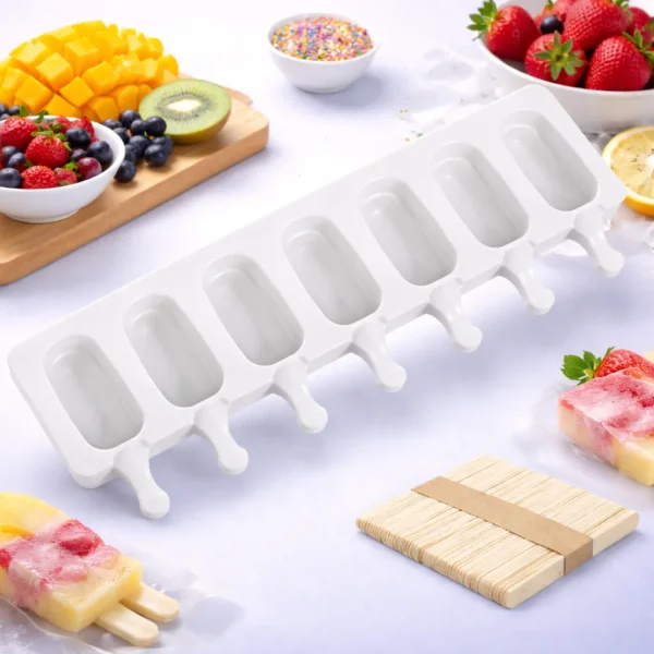 قالب ايس كريم سيليكون 8 تجاويف بيضاوية كبير لصناعة المثلجات العائلية