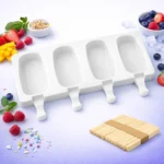 قالب ايس كريم سيليكون 4 تجاويف بيضاوية لصناعة الكيك سيكل والمثلجات الصحية