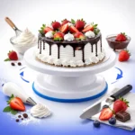 حامل كيك دوار احترافي باللون الأبيض لتزيين التورتات والحلويات في السويس