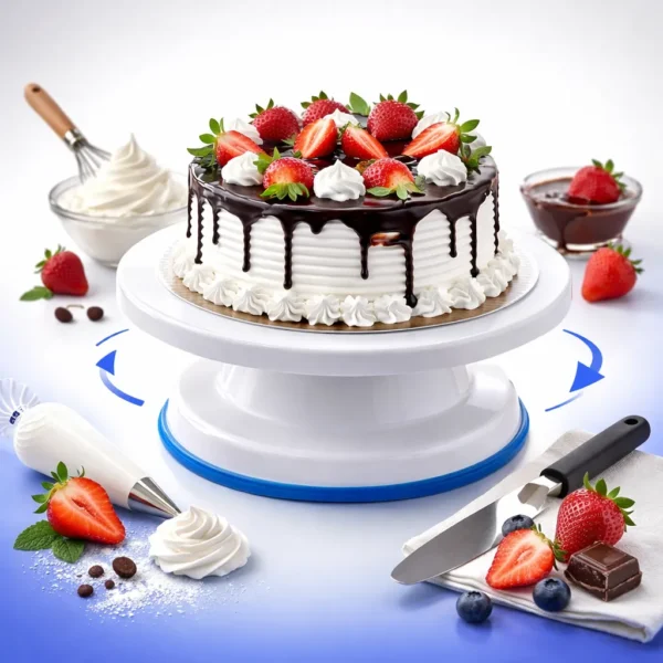 حامل كيك دوار احترافي باللون الأبيض لتزيين التورتات والحلويات في السويس