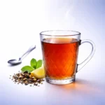 مج زجاج باشابتشي Ruby ممتلئ بالشاي الساخن مع ليمون ونعناع