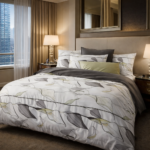 لقطة قريبة توضح جودة النسيج وتداخل الألوان الهادئة في طقم السرير.