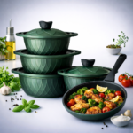 طقم حلل مع مقلاة جرانيت غير لاصقة لون أخضر زيتي