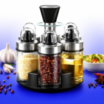 طقم توابل دوار زجاجي عصري للمطبخ