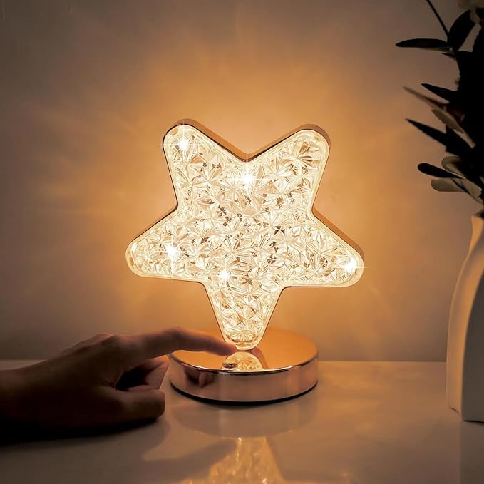 اباجورة مودرن كريستال بتصميم نجمة ذهبية - Bedside Lamp فاخرة تعمل باللمس للديكور وغرف النوم