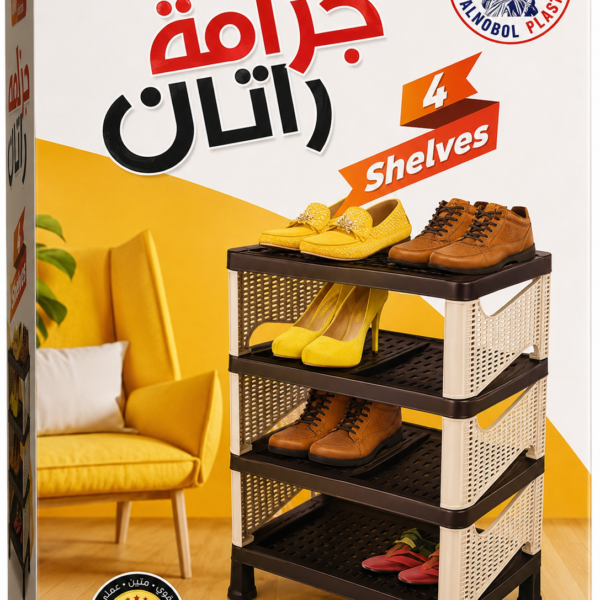 منظم أحذية جزامه راتان بلاستيك متين وعملي 4 رفوف