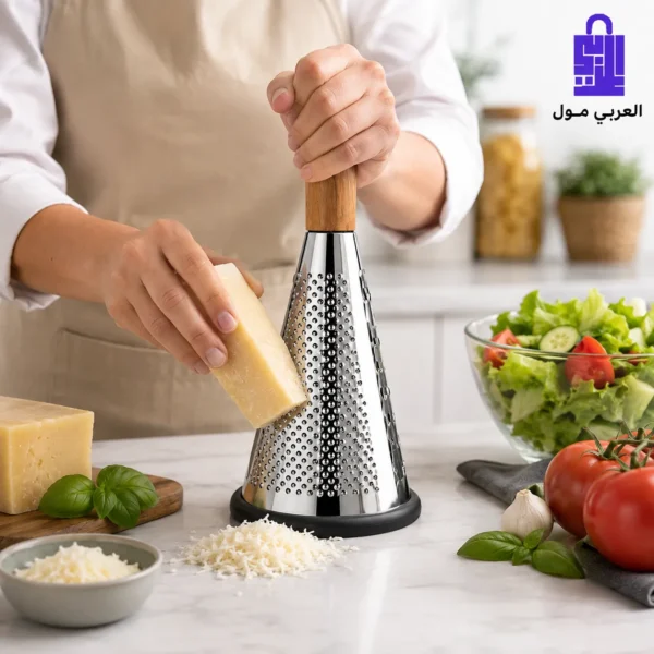 طريقة استخدام مبشرة خضروات يدوي مخروطي بشر الأجبان بقاعدة مطاطية ثابتة