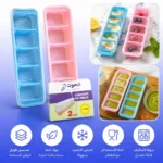 انفوجرافيك طقم قوالب ثلج بغطاء 2 قطعة مع استخدامات تجميد الفواكه وهريس الأطفال